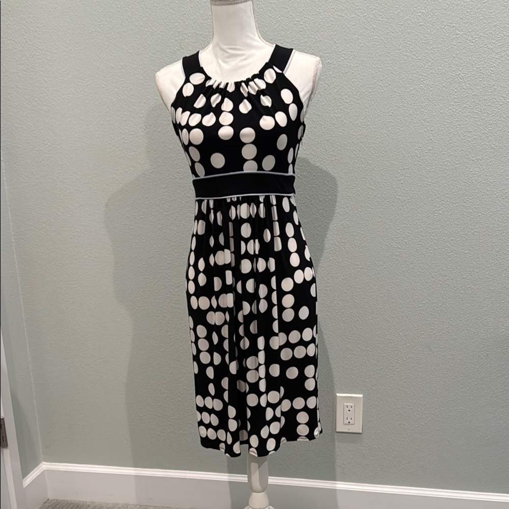 London Times Black and White Halter Midi Sundress